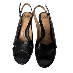 Sofft Black Leather Comfort Heels | Supportive Slingback | Size 8.5